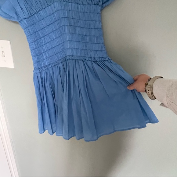 NWT A.L.C. "Luna" Blue Sea 100% Cotton Smocked Mini Dress - Picture 6 of 16